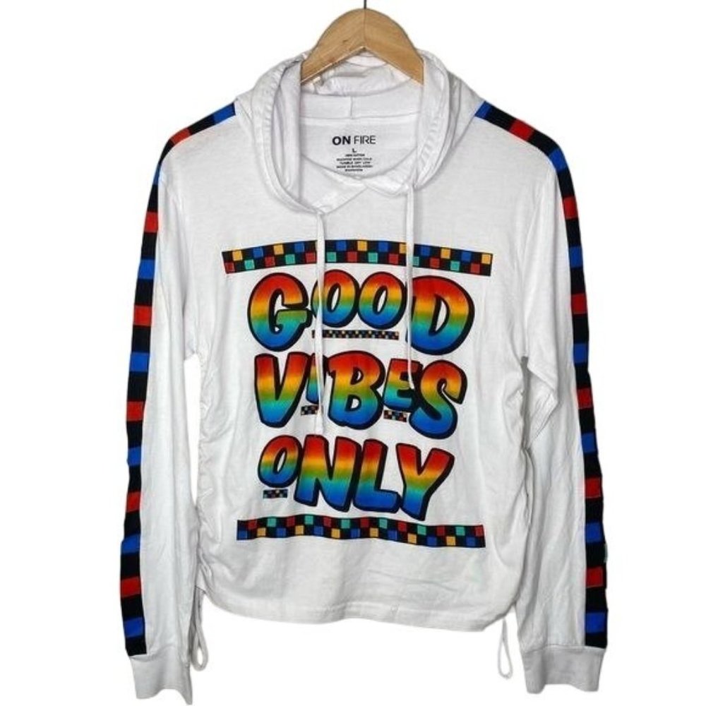 Good vibes girls long sleeve hooded t-shirt size large NWT
